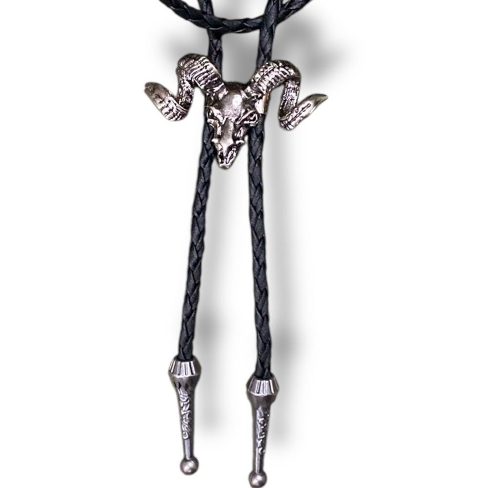 Vintage Silver Antique Aries Ram Skull Bolo Tie Cowboy Necktie NEW